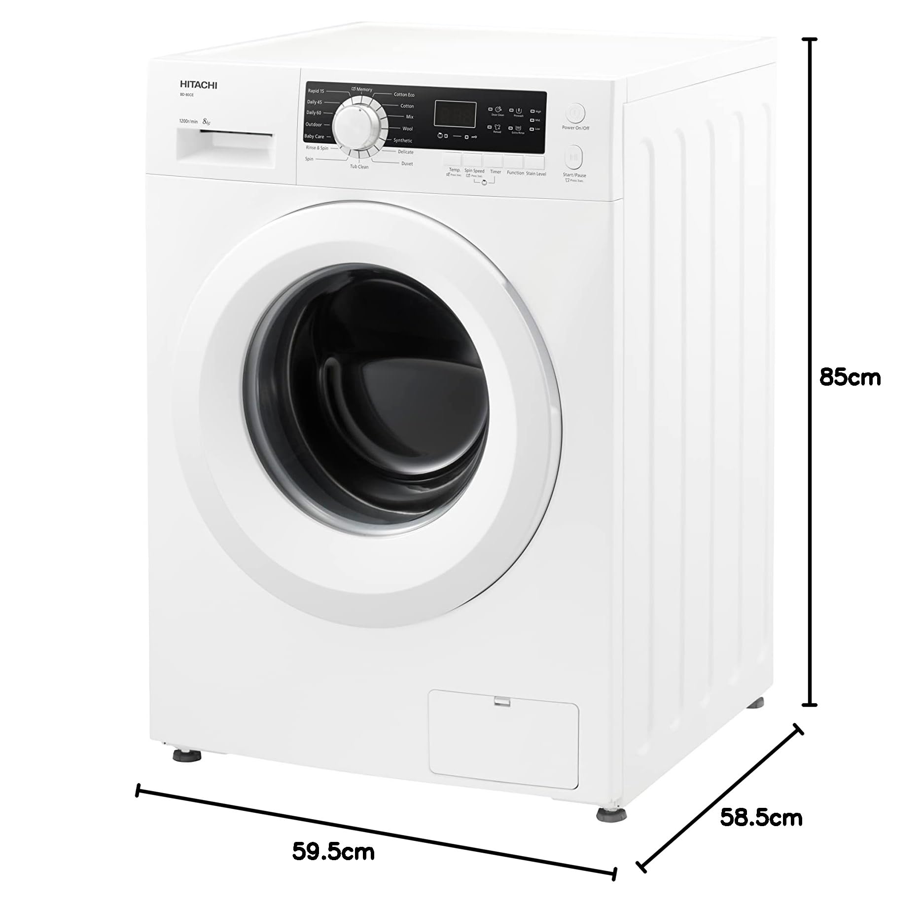 Hitachi 8KG Front Load Washing Machine, 1200 RPM, 16 Programs